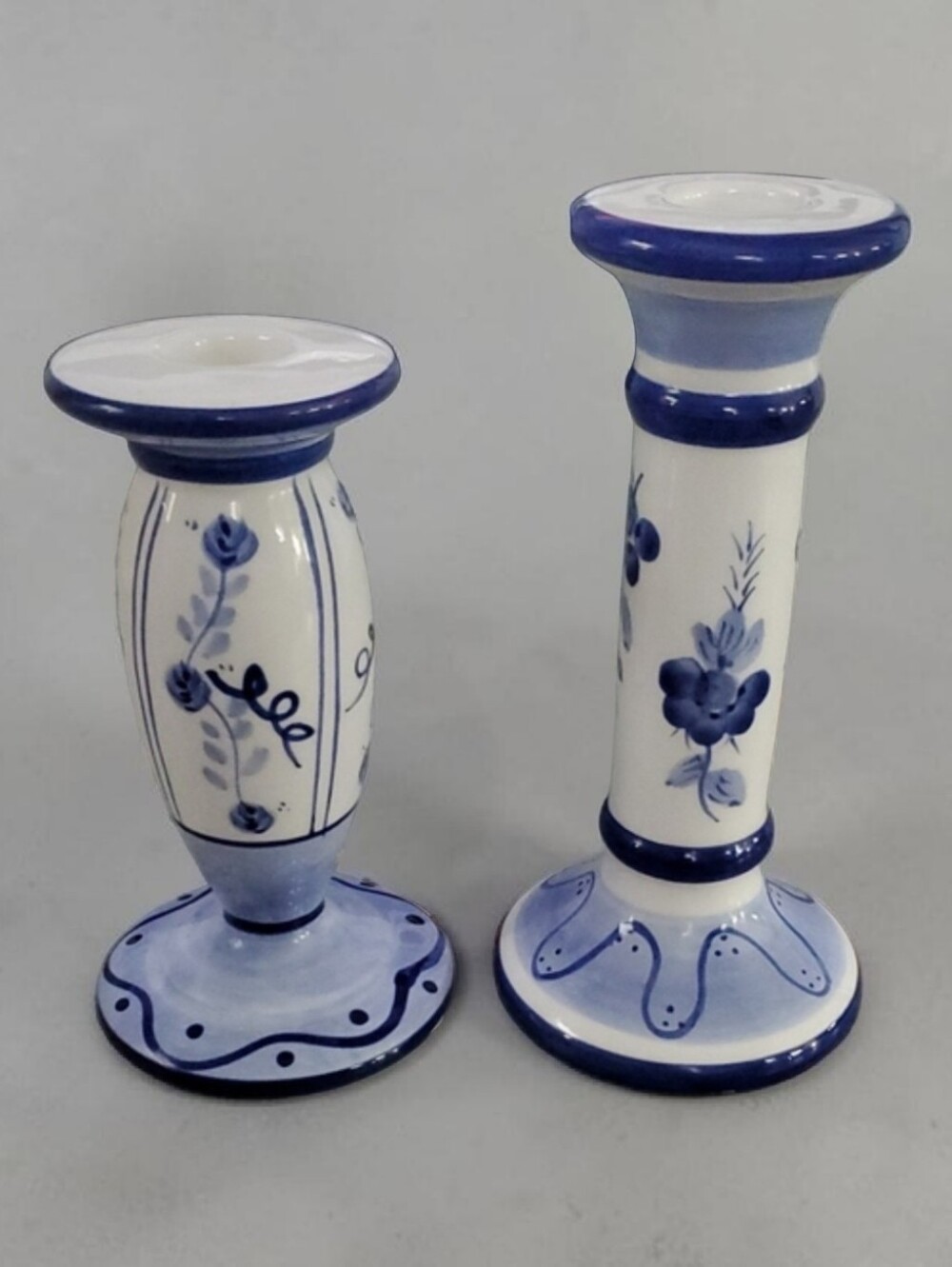 Vintage Blue & White Ceramic Floral Candlestick Holder - Home Accents